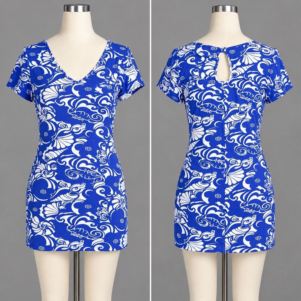 Lilly Pulitzer Daniella Dress Size S Seahorse Seashell Pattern Resort Travel V